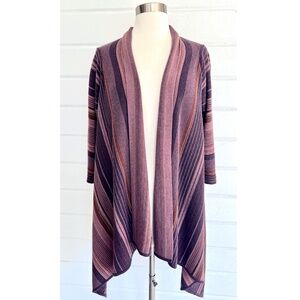 PERUVIAN CONNECTION Striped 100% Pima Cotton Asymmetrical Open Cardigan - M